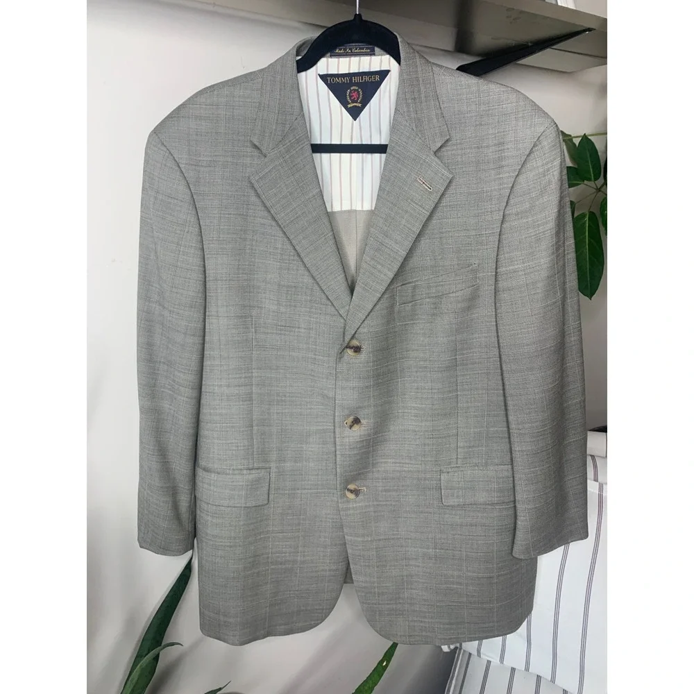 Tommy Hilfiger Mens 42S Grey Glen Plaid Worsted Wool 3-Button‎ Blazer Sport Coat